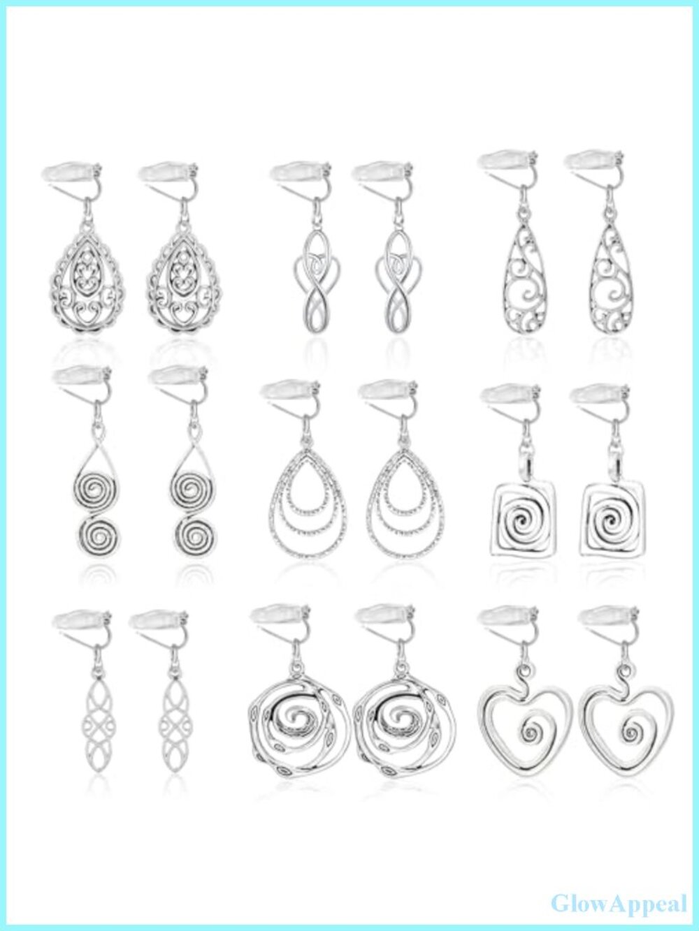 Clip On Earrings Set for Women Hypoallergenic Silver Plated Boho Drop Dangle